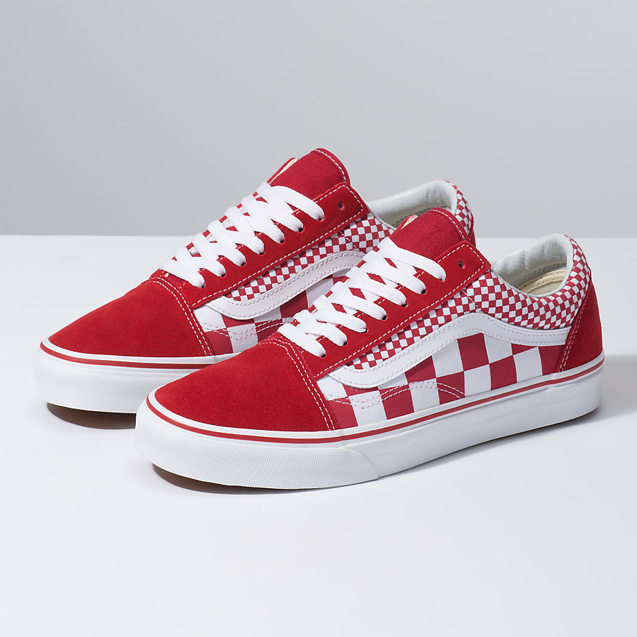 Vans Bayan Spor Ayakkabı Mix Checker Old Skool Kırmızı/Beyaz | 81702-218